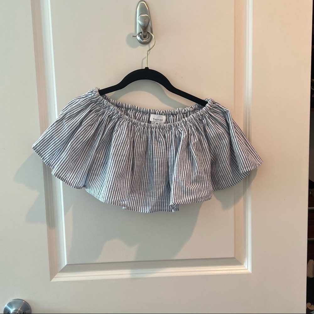THAYER Blue And White Stripe Crop Top Blouse